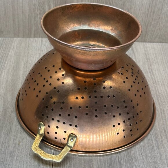 VTG Colander Copper w/ Brass Handle Footed Pedestal Strainer Rustic 9" - Picture 5 of 9
